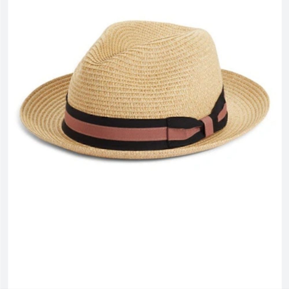 Nordstrom Classic Stripe Straw Fedora Hat in Tan Combo NEW Size S / M
